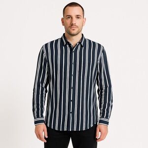 PacSun Men’s Black & White Vertical Stripe Button Down Shirt Size L‎